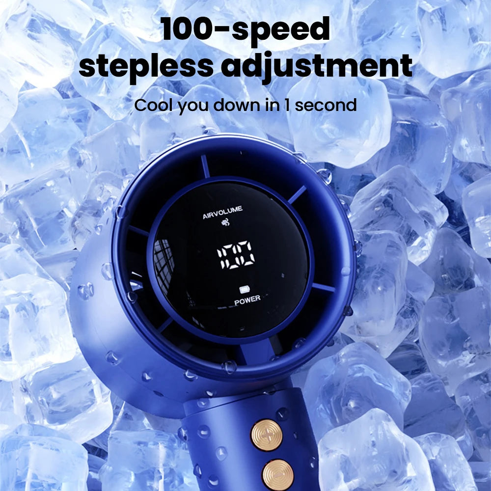 New Mini Handheld Fan USB Fast Charging Portable Silent High-speed Led Display High Wind Power Fan For Travel Outdoor Activities