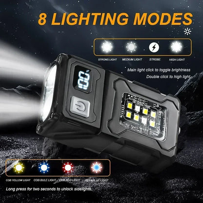 Mini USB Rechargeable LED Flashlight - Portable Super Bright Torch with Tail Magnet, Side COB Emergency Light & Camping Lantern