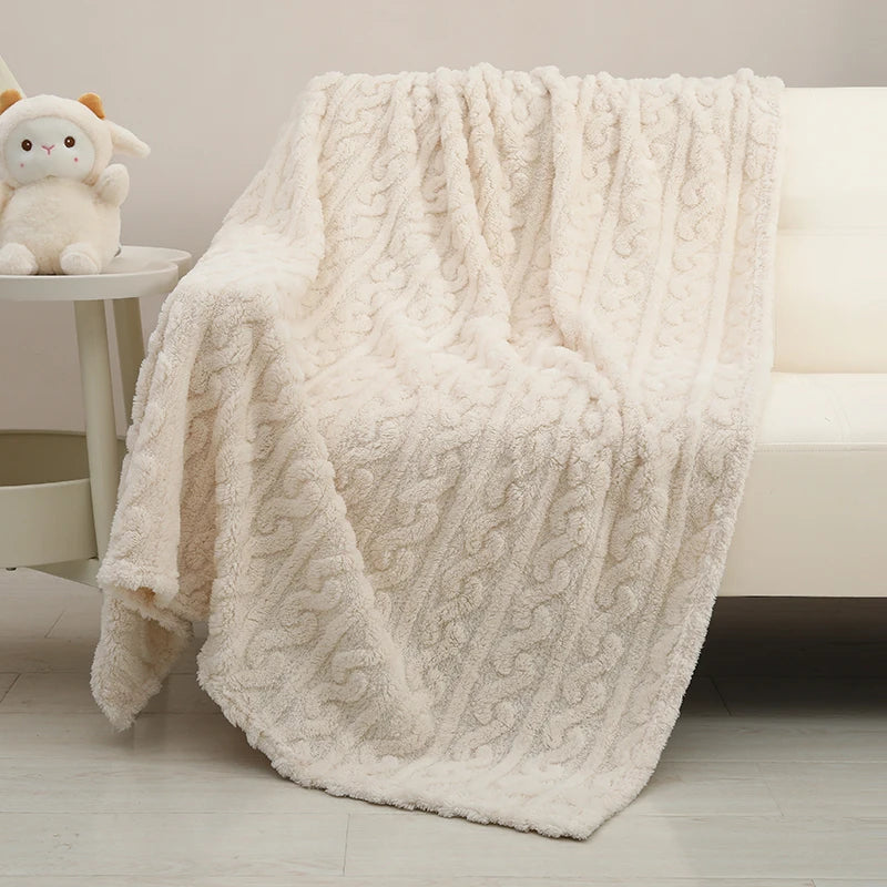 1 Coral Fleece Blanket for Babies and Children - Ultra Soft Striped Warm Parabolic Design, All-Season Bedding, Suitable for Nursery, Infants, Toddlers, and Teenagers (White/Pink/Blue) Nap Blanket, Essential for a Cozy Bedroom