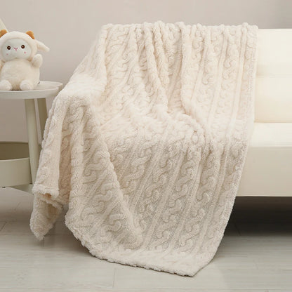 1 Coral Fleece Blanket for Babies and Children - Ultra Soft Striped Warm Parabolic Design, All-Season Bedding, Suitable for Nursery, Infants, Toddlers, and Teenagers (White/Pink/Blue) Nap Blanket, Essential for a Cozy Bedroom