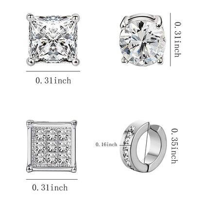 1-12 Pair Stainless Steel Magnetic Non Piercing Inlaid Cubic Zirconia Stud Earrings Clip on Hoop Earrings Set for Men Women