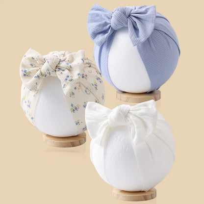 3Pcs/Lot Baby Boys Girls Flower Print Baby India Turban Hats Sweet Hair Bows Topknotted Caps Beanies Ins Bear Heart Headwraps