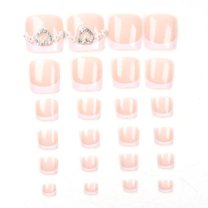 24pcs French Fake Toenails Pink Gradient Full Cover Short Square Toe Nails Foot Nails Tips for Women Girls