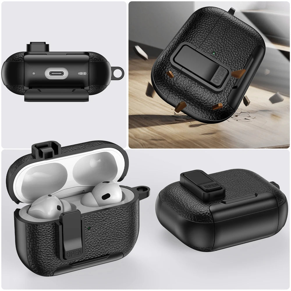 New Earphone Cover For AirPods Pro 3 3rd Generation Protective Case With Secure Lock Invisible Phone Stand Leather Texture Cover