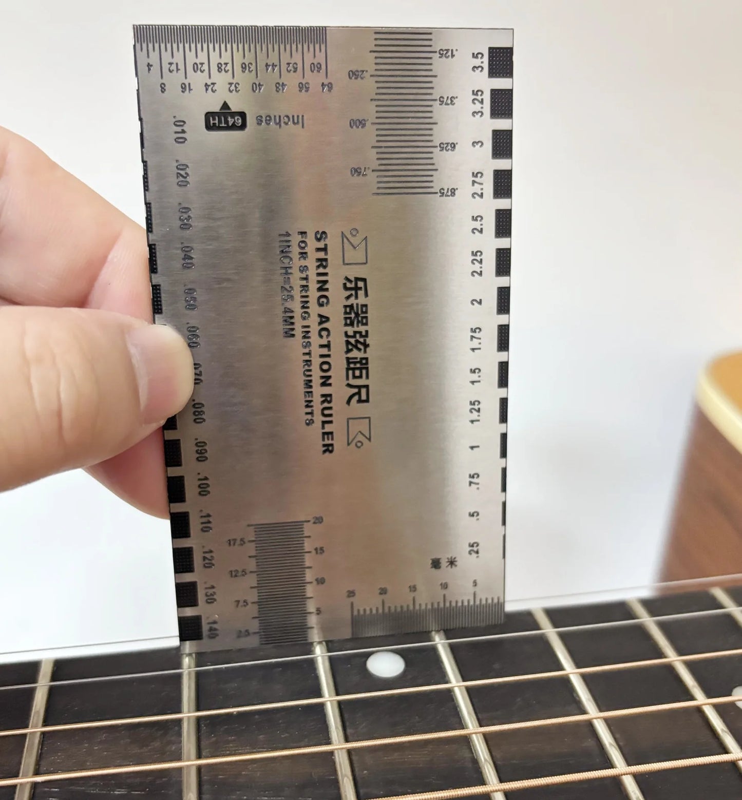 Stainless Steel String Action Gauge Ruler Guitar Bass Instrument Repair Tool Silver