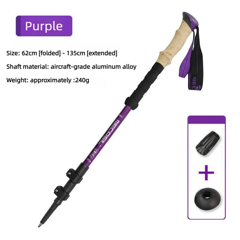 1pcs Hiking Anti Shock Walking Sticks Telescopic Trekking Climbing Poles Ultralight Walking Canes  Aluminum Outdoor  135CM