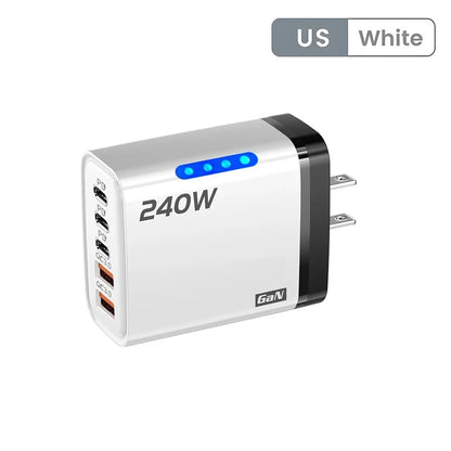 USB C GaN Charger 240W 5 in 1 Fast Charging Phone Charger Power Adapter For iPhone Samsung Xiaomi Type C EU/US Plug Wall Charger