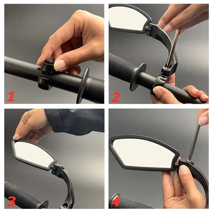 Adjustable Handlebar Bike Mirror, Shatterproof HD Glass Lens, Universal Fit Rearview Bicycle Mirrors, 360° Rotatable, Compatible