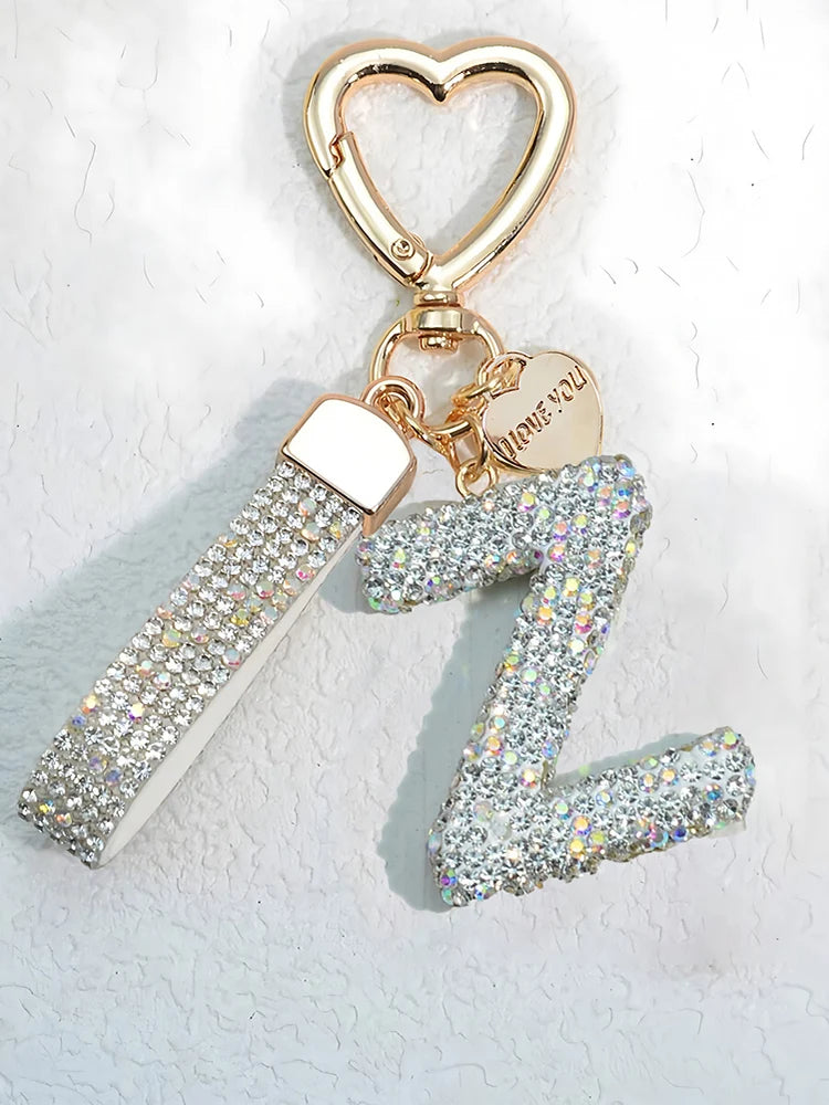 Shining Diamond Inlay 26 English Initial letter Key Chain Car High-end Key Ring Lady Bag Delicate Pendant Thanksgiving Gifts