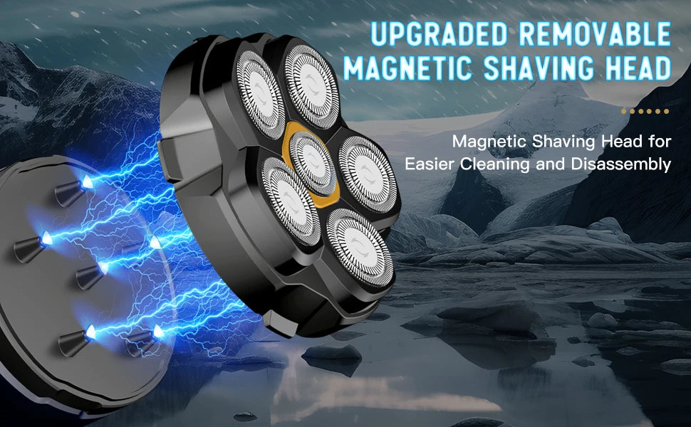 Electric Head Shavers for Bald Men 6D Magnetic Razor Hair Trimmer USB Rechargeable LED Display Waterproof Beard Shavers