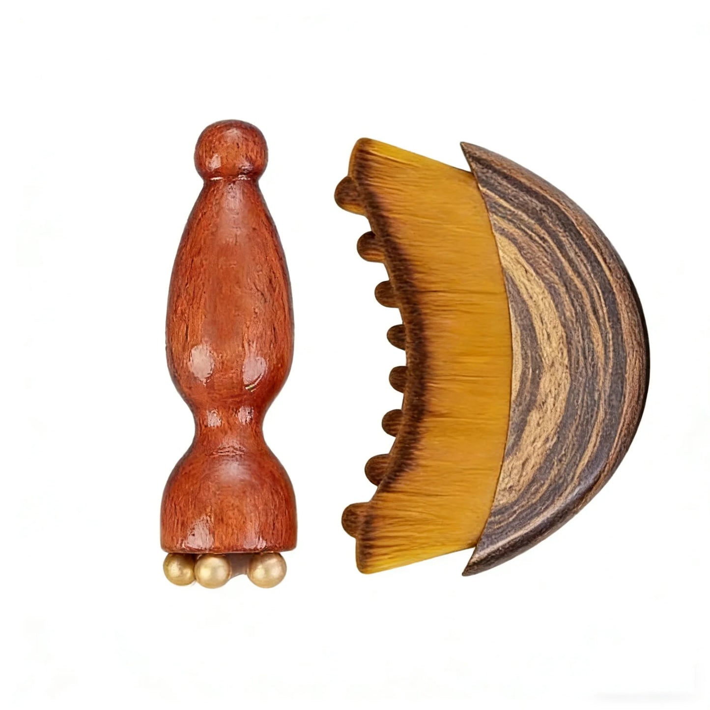Contour Brush,Lymphatic Contour Facial Brush&Brass Lotus Eye Massage Stick Sandalwood Face Eye Meridian Acupressure Massage Tool