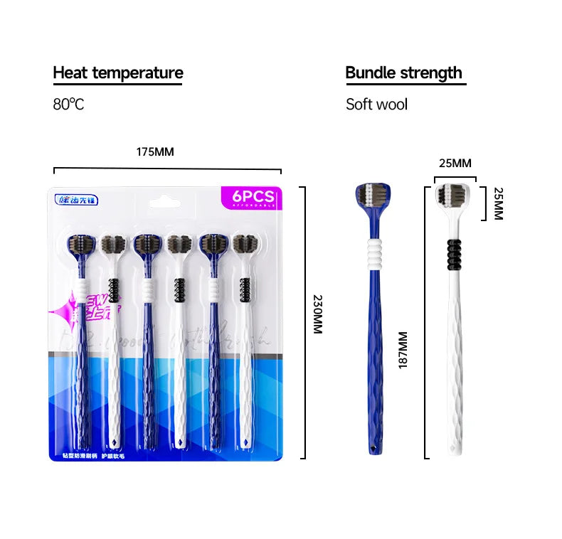 3D Manual Toothbrush 6pcs Three sided U-shaped Soft Toothbrush for Comprehensive Oral Cleaning for Adults, Men and Women, Coup