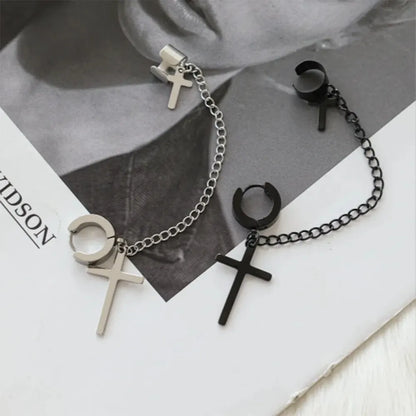 1 Fashionable Punk Cross Pendant Stainless Steel WOMEN'S Earrings