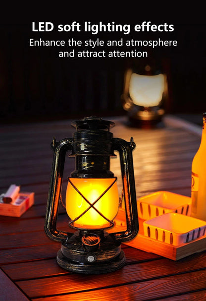 Retro Portable LED Horse Lantern Lamp Rechargeable Hanging Camping Lights 3 Lighting Modes for Desktop Bar Resturant Decoration