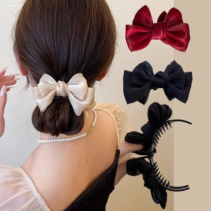 1pcs/2pcs/3pcs Solid Color Shiny Mesh Bow Hair Clip for Woman Fashion Girl Meatball Head Hair Clip Grab Clip Hair Accessories