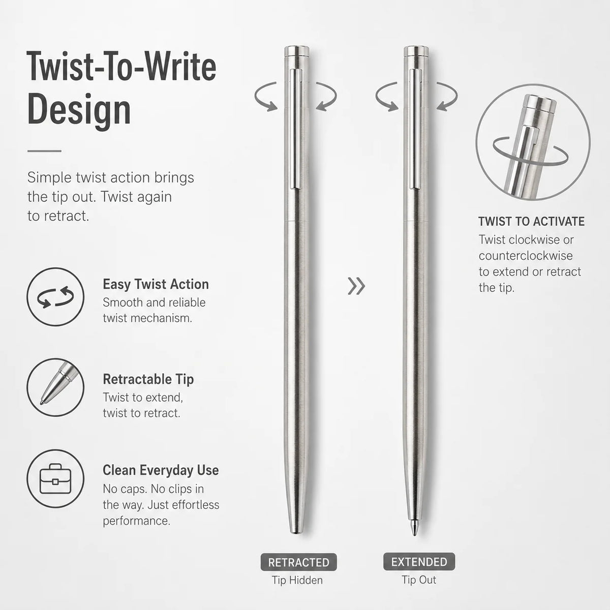 5/10/20Pcs Stainless Steel Ballpoint Pens, Silver Metal Medium Nib Smooth Twist Writing Pens for Office School