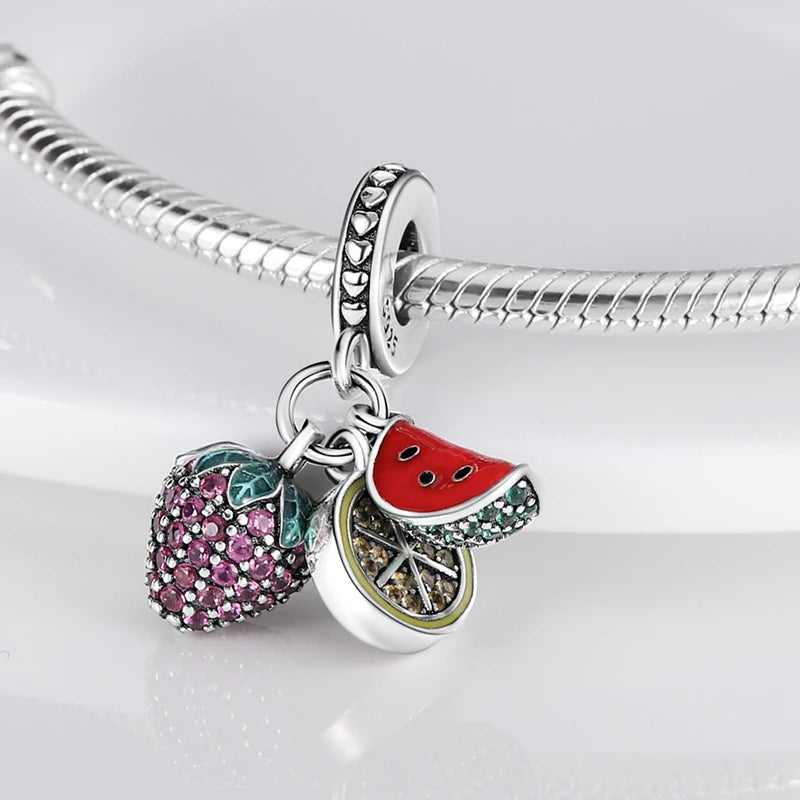 Charms Silver 925 Ladybugs and Cherry Strawberries Pendant Bead Fit 3mm Bracelet Bangle Necklace For Women Luxury Jewelry Making