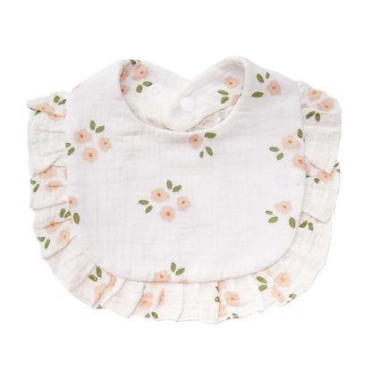 Flower Print Baby Bibs Adjustable Snap Saliva Towel Ruffled Edge Muslin Cotton Burp Cloths Rainbow A Grade Girls Feeding Scarf