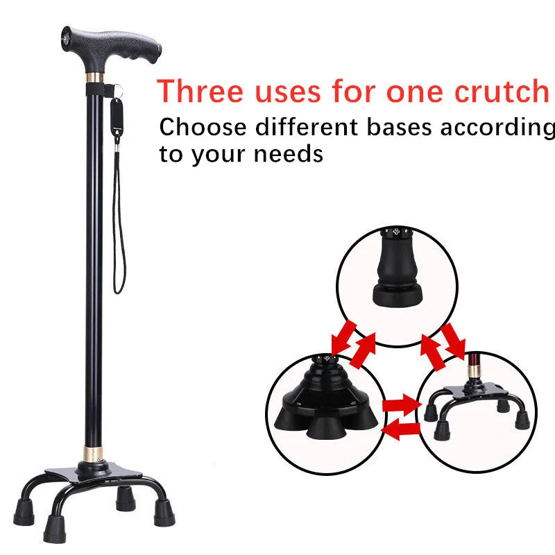 LED Light Non-Slip Elderly Walking Sticks Aluminum Alloy Cane Multifunctional Crutch with Large Footprint for Senior Men