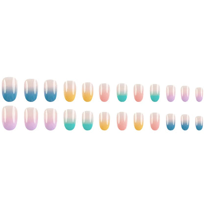 24pcs/set short square fake nails for women girls faux ongles fashion glitter geometric flowers design press on false nail kit