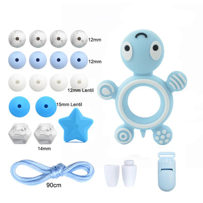 LOFCA Silicone Teether Wood Beads Set BPA Free DIY Baby Teething Necklace Toy Cartoon Koala Raccoon Pacifier Chain Clip