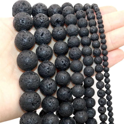 Wholesale Natural Black Lava 6mm 8mm 10mm 12mm round Volcanic Loose Beads for Jewelry Making Or Gift Charms