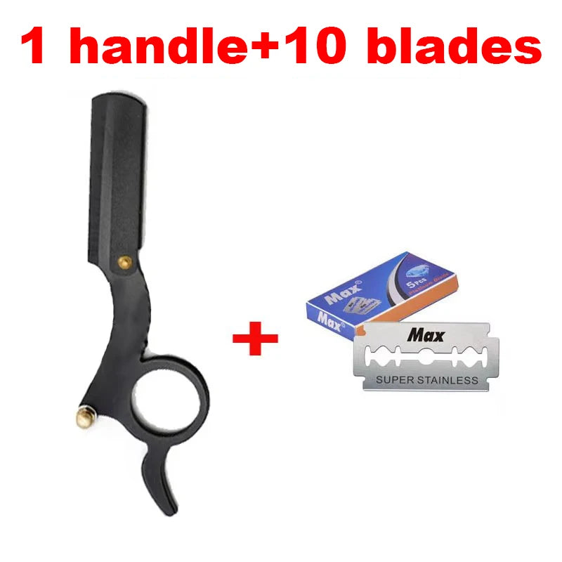 KVIFO【Hot sales】New Old Fashioned Razor Manual Shaver Mini Thumb Shaver Men's Face Shaver Holder Eyebrow Shaver with blade