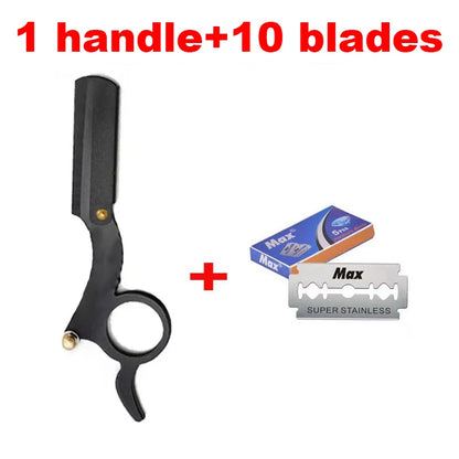 KVIFO【Hot sales】New Old Fashioned Razor Manual Shaver Mini Thumb Shaver Men's Face Shaver Holder Eyebrow Shaver with blade
