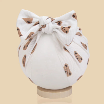 Ins Ribbed Baby Turban Hats Heart Dasiy Cherry Butterfly Bear Printed Infant Beanies Toddler Boys Girls Caps Kids Headwear