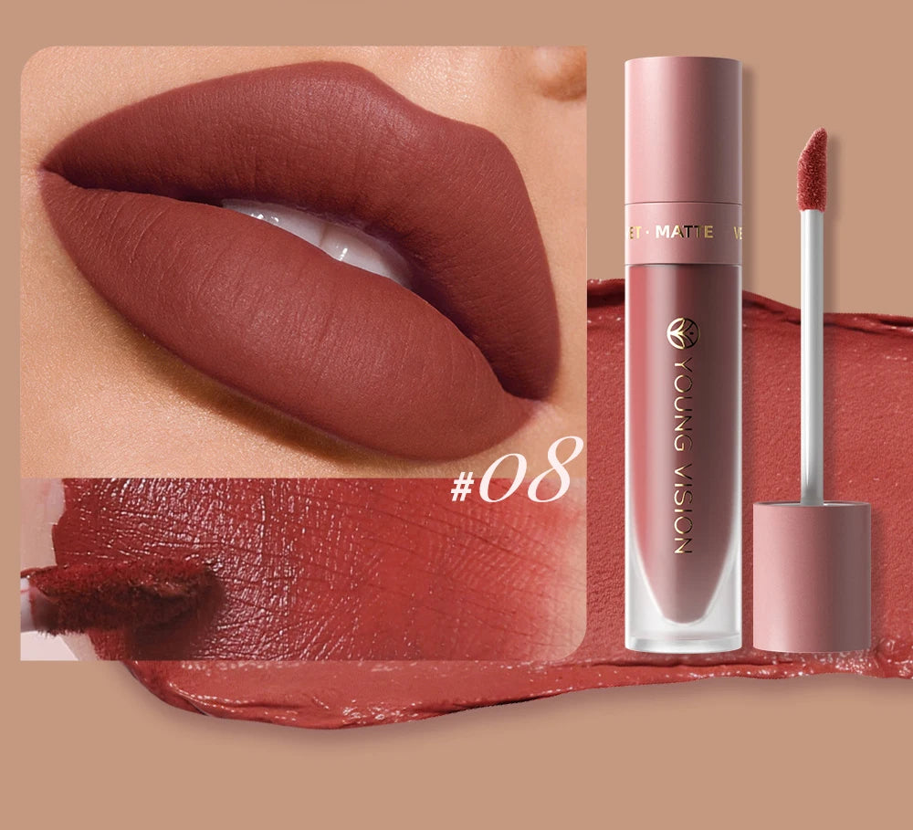 8 Color Nude Brown Matte Liquid Lipstick Velvet Sexy Dark Red Lip Glaze Non-stick Cup Not Easy To Fade Lip Gloss Lipstick Makeup