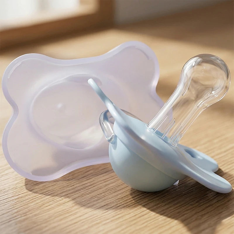 2pcs/pack Butterfly-shape Baby Pacifier Soother with Cover for Daily Use(Cherry Round Nipple) and Night Use(Thumb Nipple)