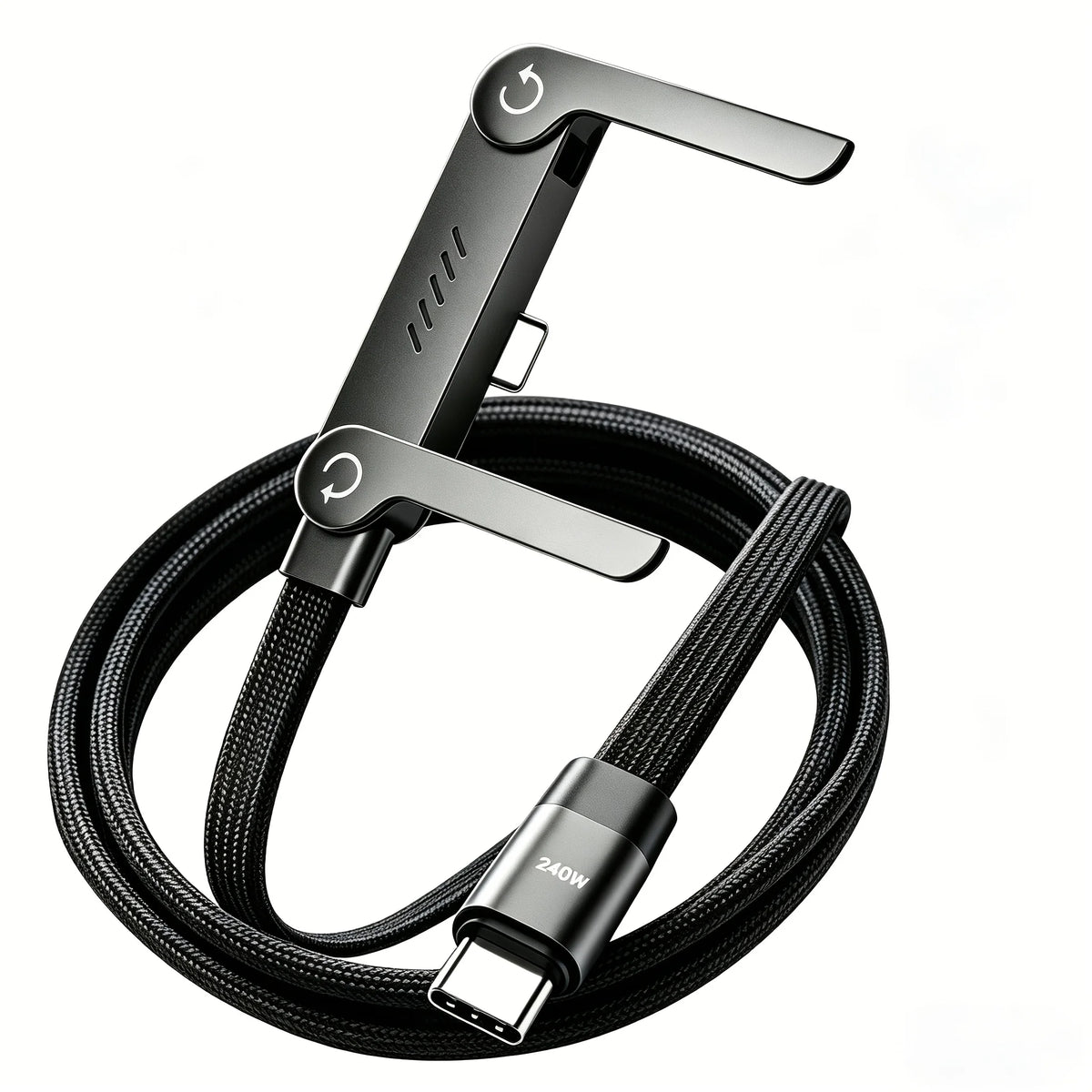 240W/65W Elbowed 180° Fast Charging Foldable Phone Holder, PD Cable Nylon Data Sync, For iPhone 17, Samsung, Xiaomi, POCO, Tesl
