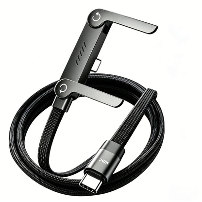 240W/65W Elbowed 180° Fast Charging Foldable Phone Holder, PD Cable Nylon Data Sync, For iPhone 17, Samsung, Xiaomi, POCO, Tesl
