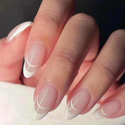 24PCS nude pink short square fake nails, Gold lines, love design, full cover fake nail set, 1 nail file and 1 nail glue sticker