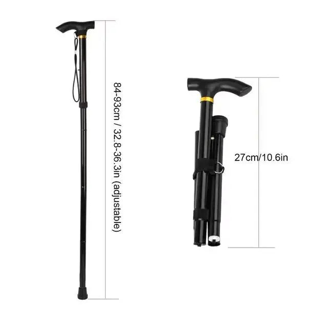 Foldable Walking Cane Adjustable Lightweight Aluminum Travel Cane T Handle Anti Slip Rubber Tip Portable Stick Senior Travel Aid