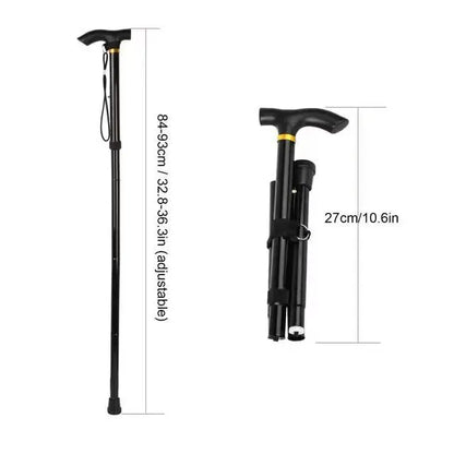 Foldable Walking Cane Adjustable Lightweight Aluminum Travel Cane T Handle Anti Slip Rubber Tip Portable Stick Senior Travel Aid