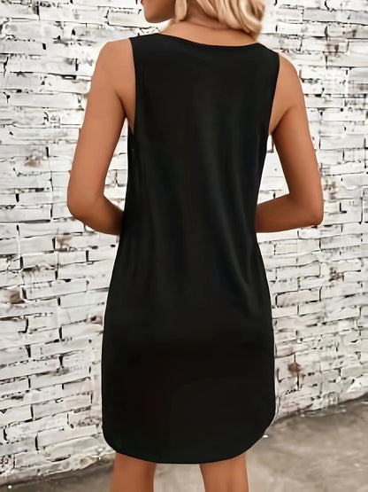 Women's Summer Sleeveless Tank Top Dress Sexy Women's summer loose sleeveless short mini dress with black print