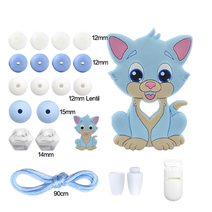 LOFCA Silicone Teether Wood Beads Set BPA Free DIY Baby Teething Necklace Toy Cartoon Koala Raccoon Pacifier Chain Clip