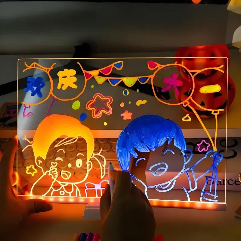 Personalized LED Lamp Acrylic Message Note Board Erasable USB Childrens Drawing Board Bedroom Night Light Birthday Kids Gift