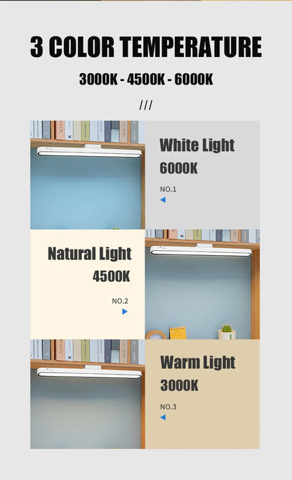 Desk Lamp 48cm Hanging Magnetic Table Lamp USB Or Rechargeable LED Reading Light Dimmable Cabinet Bedside Mirror Night Light