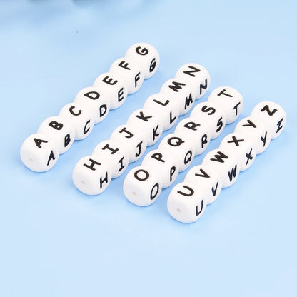 LOFCA 40PCS/Lot Alphabet 12mm Food Grade Letter Silicone Beads Baby Bead Pacifier Chain BPA Free  for Name Make DIY Necklace