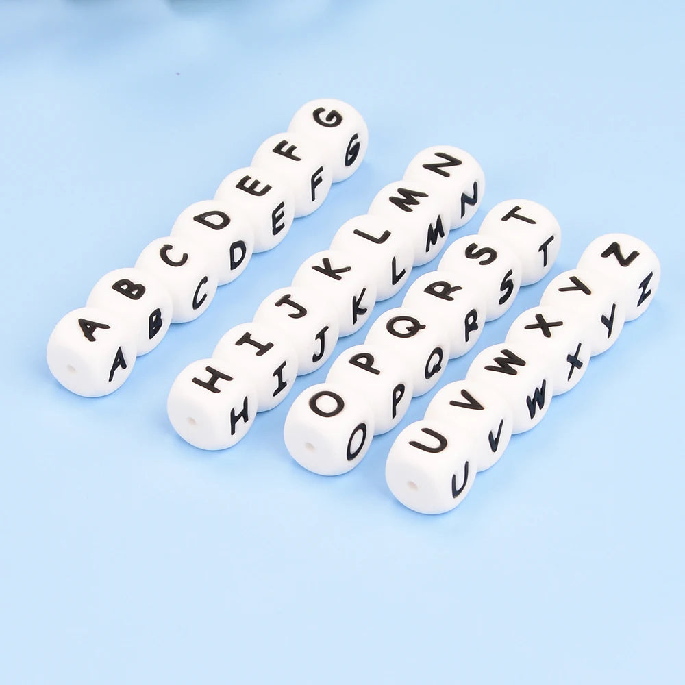 LOFCA 40PCS/Lot Alphabet 12mm Food Grade Letter Silicone Beads Baby Bead Pacifier Chain BPA Free  for Name Make DIY Necklace