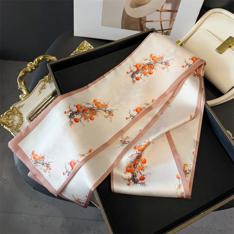 Fashion Skinny Silk Scarf for Women Letter Hair Ribbons Headbands Bandana Female Bag Wrist Wrap Neckerchief Foulard Neck Ties