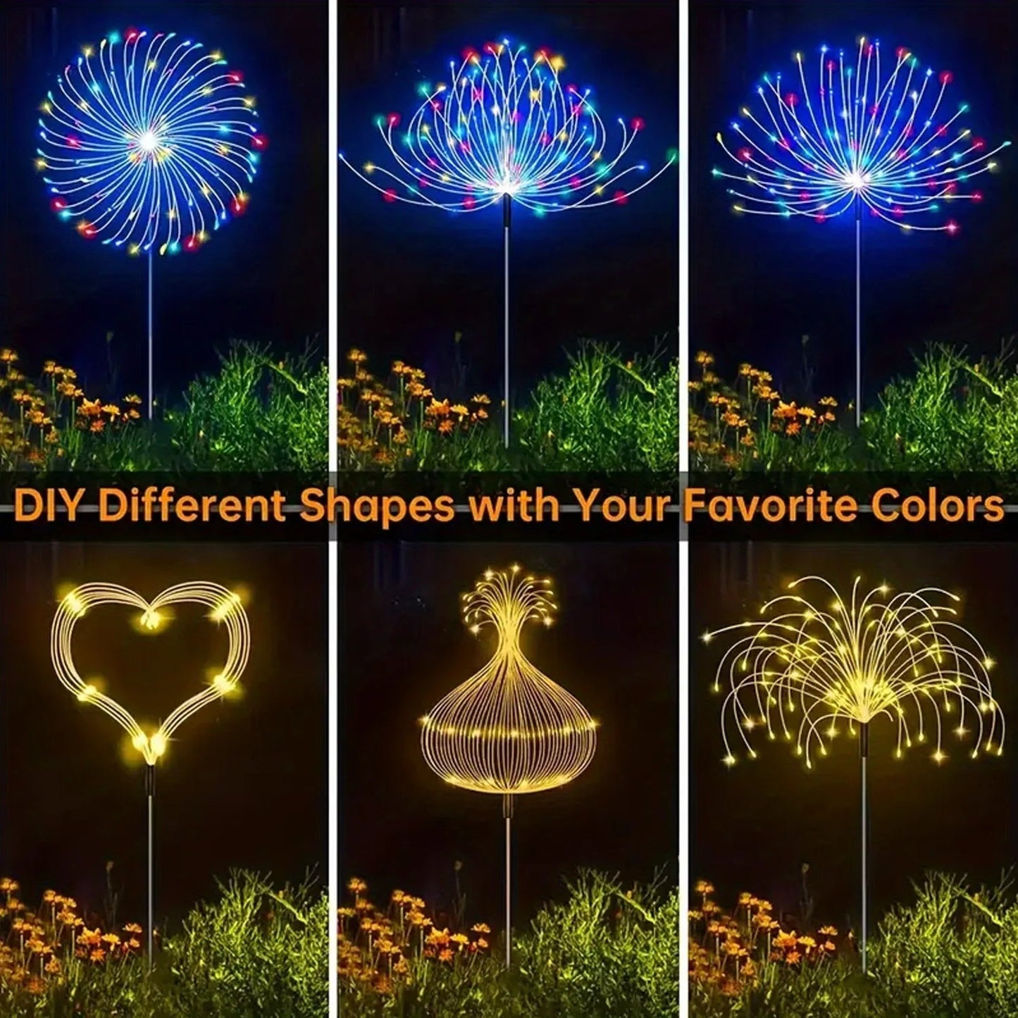 60/200LEDs Solar Firework Lights Outdoor Waterproof Solar Garden Lights 8 Lighting Modes With Remote Control Decorations Light