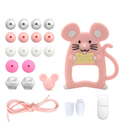 LOFCA Silicone Teether Wood Beads Set BPA Free DIY Baby Teething Necklace Toy Cartoon Koala Raccoon Pacifier Chain Clip
