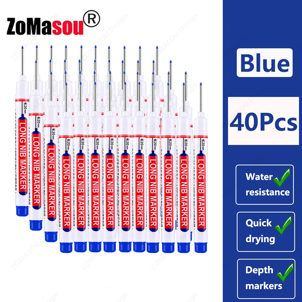 1-100Pcs 2cm Waterproof Long Head Markers Deep Hole Marker Pen for Metal Carpenter Red/Black/Blue/Green Ink Woodworking Tools