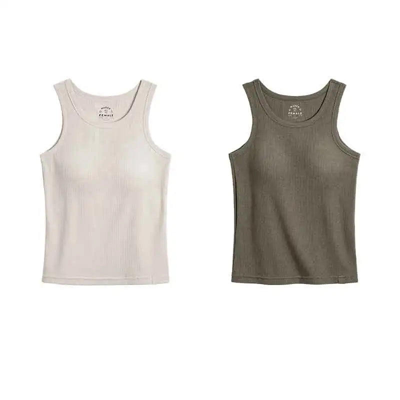 Maden Summer Sleeveless Knitted Tank Tops for Women Solid Color Casual Sports Vest Slim Fit Female Outer Wear Tops