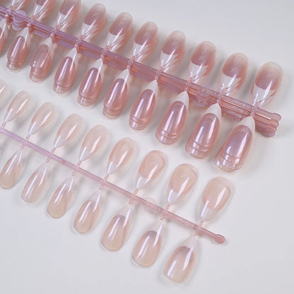 120pcs French Pearlescent Fake Nails Short Almond Full Cover Press On Nail White Edge Design 12Sizes Pink French-False Nail Tips