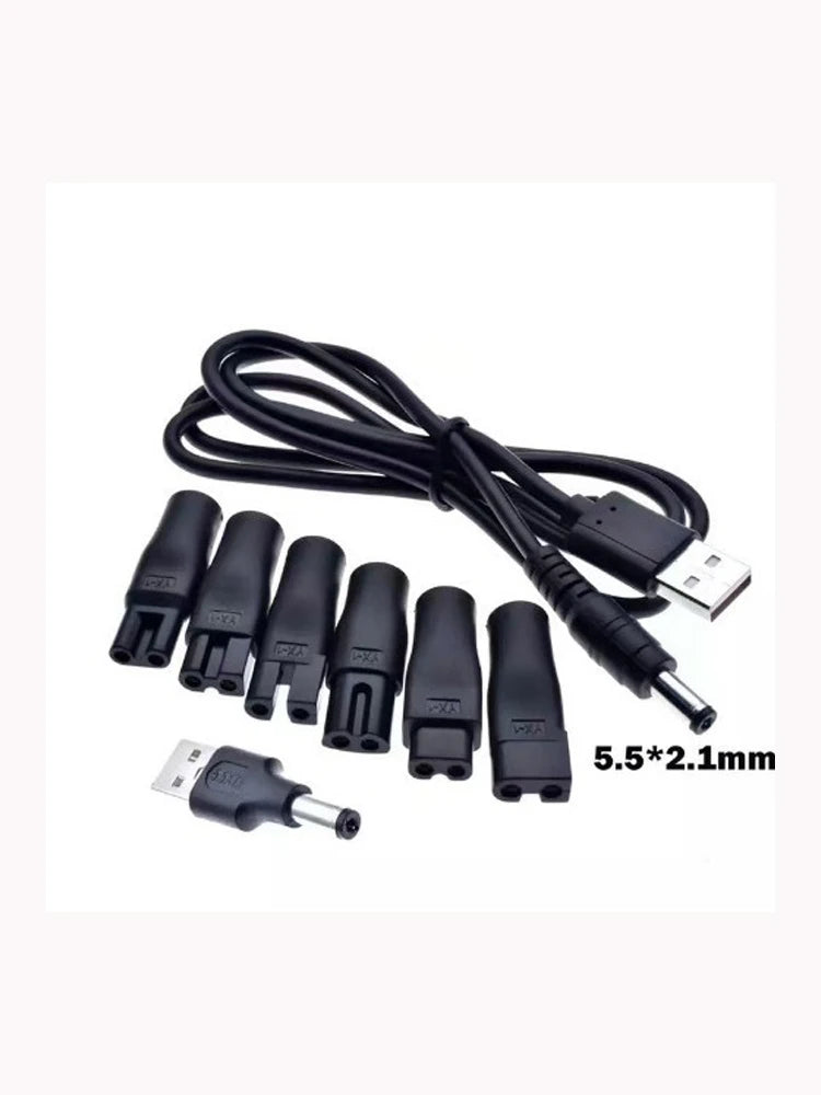 8-PCS Universal Replacement Charger Set, 5V Power Cord & USB Adapter for Hair Clippers Beard Trimmers & Shavers