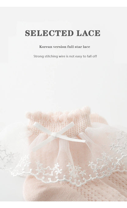 Baby Girls Socks Princess Lace Kids Socks Summer Thin Mesh  Children Cotton Socks Boneless Newborn Tube Socks For 0-8Y